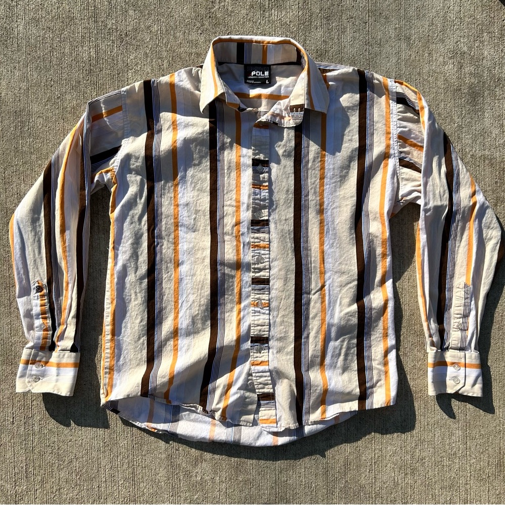 Vintage Y2K South Pole Button Down Casual Striped Dress Shirt Men’s Large Skater
